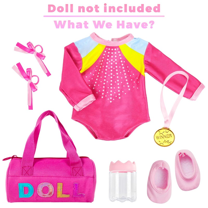K. T. Fancy K.T. Fancy 18 Inch Doll Gymnastics Clothes Set - Pink Leotard  Shoes  Gym Bag  Olympic Medal  Water Bottle & Hair Accessories for Doll Play  Doll Not Included - Image 2